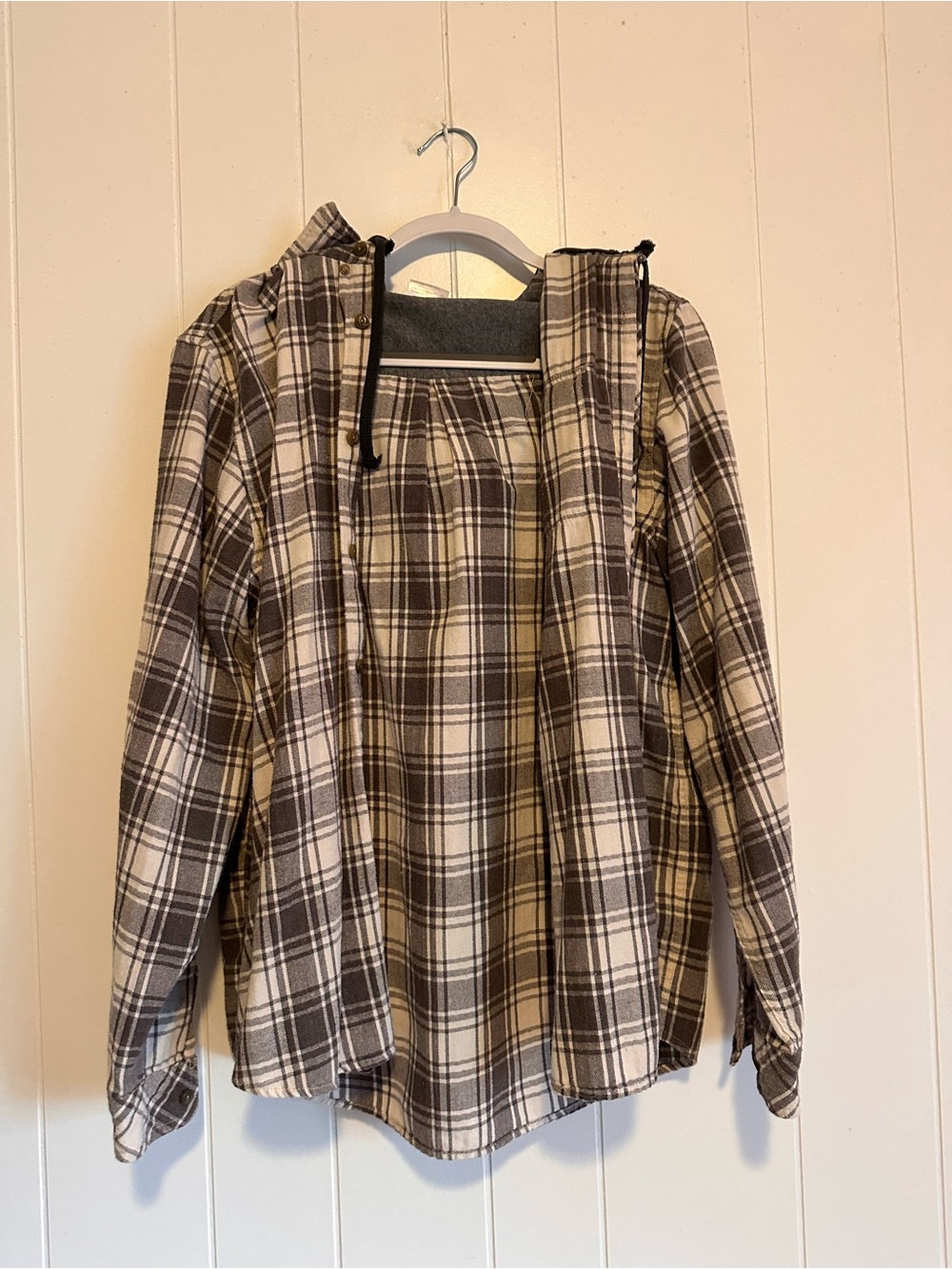 Kids Plaid Hooded Button-Front Shirt Jacket - Brown & Cream